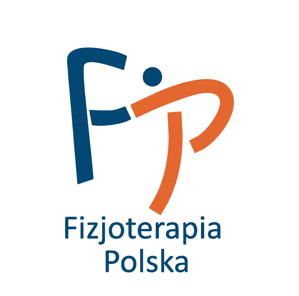 Logo Stowarzyszenia Fizjoterapia Polska Trzy liter ułożoe w pionie jedna nad drugą. Najwyżej A niżej W i najniżej F. Litery otoczone są wieńcem laurowym, który zaczyna się pośrdku litery F i kończy pośrodku liter A